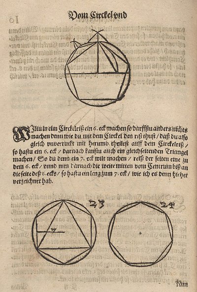 Construcción de un pentágono, hexágono y heptágono de Albrecht Dürer